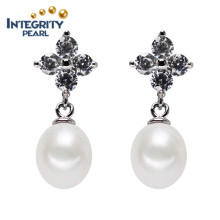 Dangle Freshwater Pearl Earrings 8mm AAA White Rice Pearl Earrings